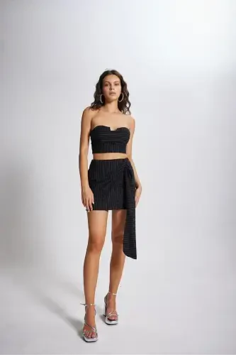 Striped Mini Norma Skirt Black - 6