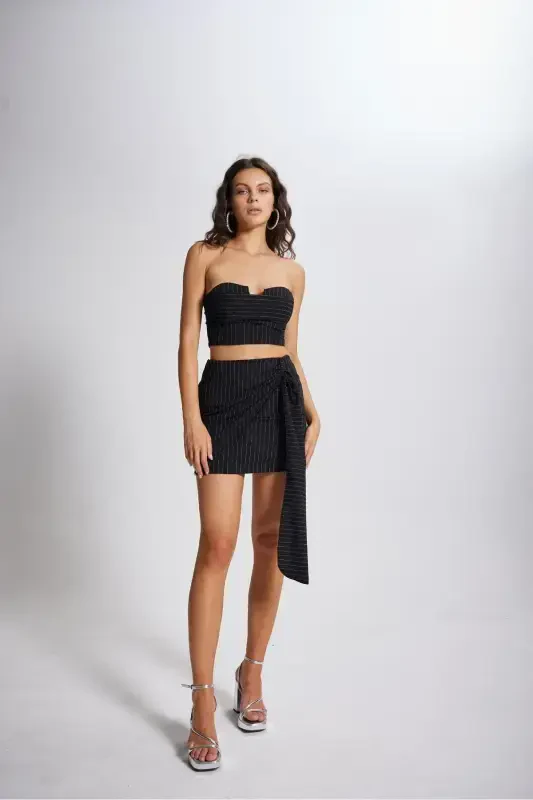 Striped Mini Norma Skirt Black - 6