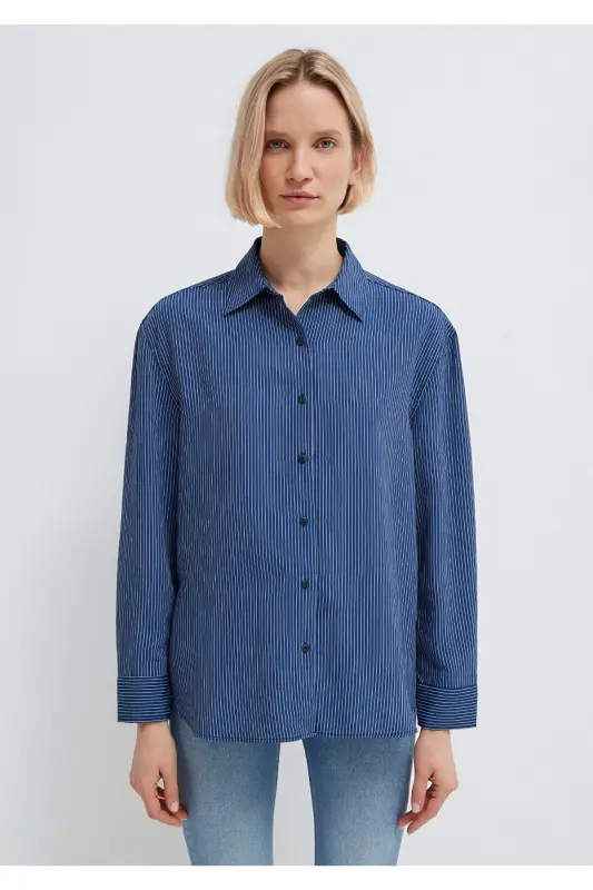 Striped Navy Shirt Loose Fit - 4
