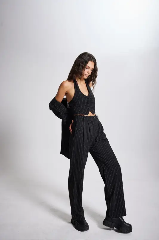 Striped Pantolon Siyah - 10