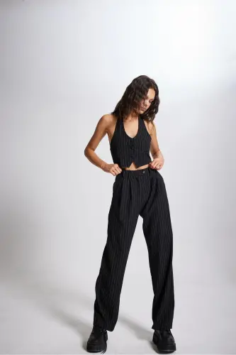 Striped Pantolon Siyah - 12
