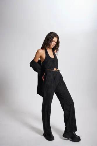 Striped Pantolon Siyah - 3