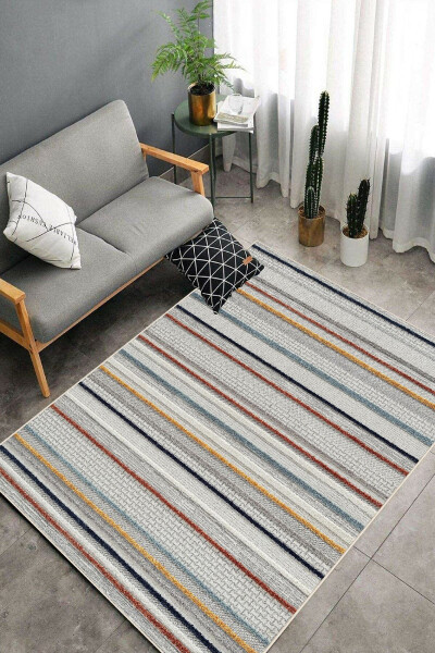 Striped Pattern Digital Print Washable Non-Slip Base Living Room Kitchen Balcony Rug Runner - 1