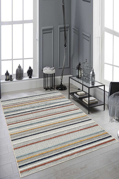 Striped Pattern Digital Print Washable Non-Slip Base Living Room Kitchen Balcony Rug Runner - 2