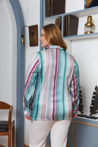 Striped Pattern Plus Size Satin Shirt Lilac - 6