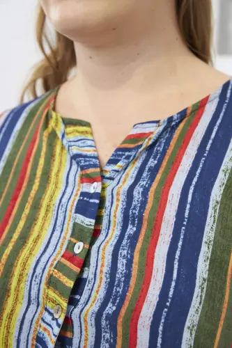 Striped Patterned Plus Size Khaki Shirt - 3