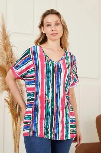 Striped Plus Size Fuchsia Blouse - 1