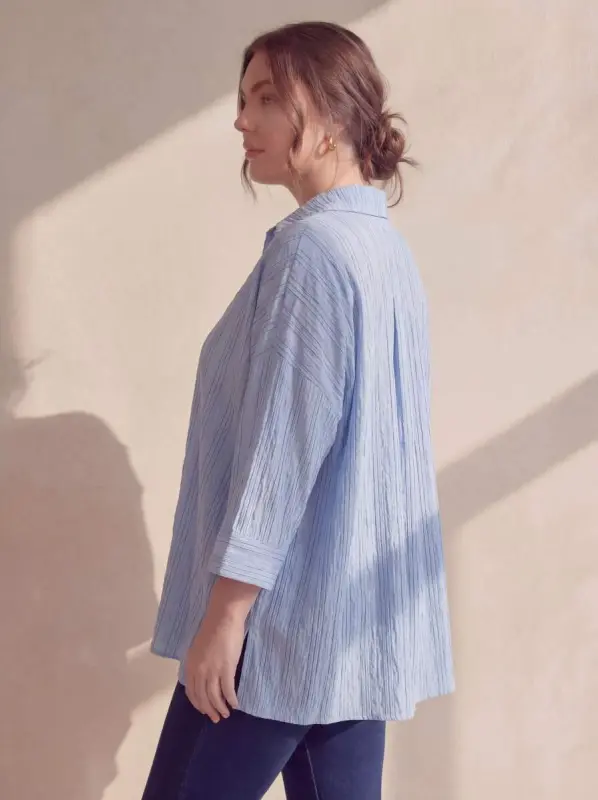 Striped Plus Size Viscose Shirt Blue - 2