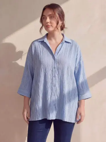 Striped Plus Size Viscose Shirt Blue - 3