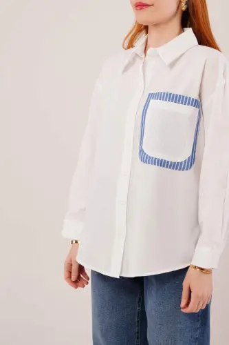 Striped Pocket Detailed White Shirt - 3