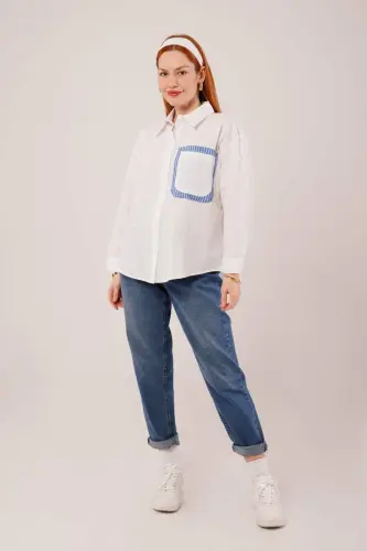 Striped Pocket Detailed White Shirt - 4