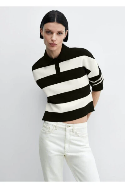Striped polo neck sweater - MANGO