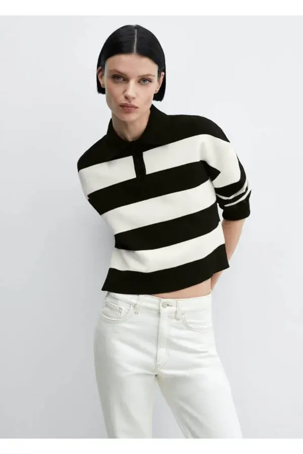 Striped polo neck sweater - 1