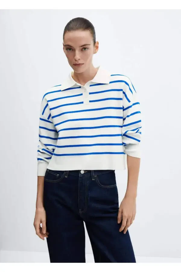 Striped Polo Neck Sweater - 1