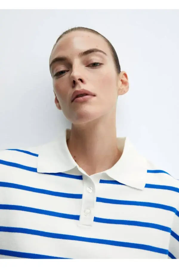 Striped Polo Neck Sweater - 5