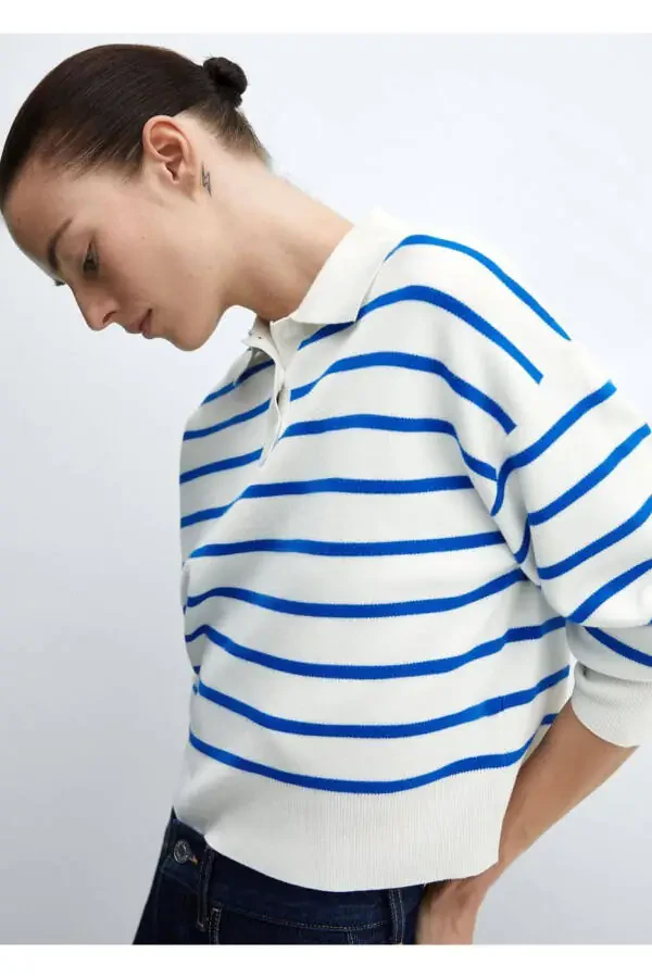 Striped Polo Neck Sweater - 7