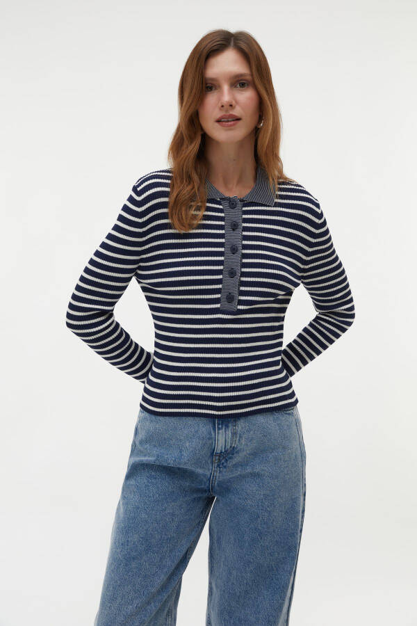 STRIPED POLO NECK SWEATER - 1