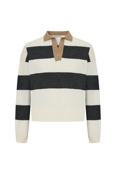 STRIPED POLO NECK SWEATER - 1