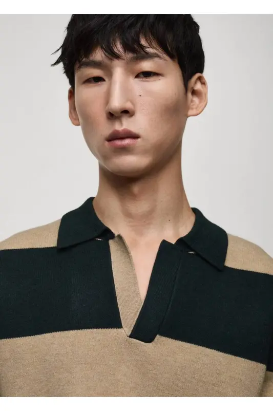 Striped polo sweater - Dark Green - 8
