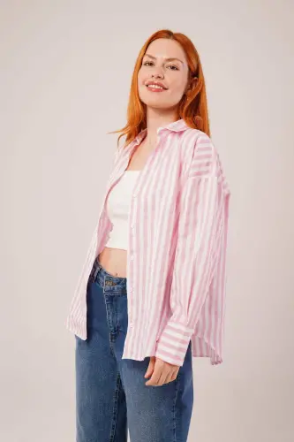 Striped Relaxed Fit Pink Shirt - 3