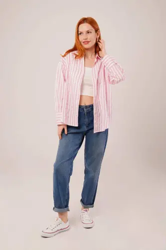 Striped Relaxed Fit Pink Shirt - 4