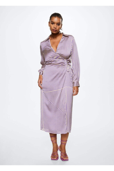 Striped Satin Dress - 5