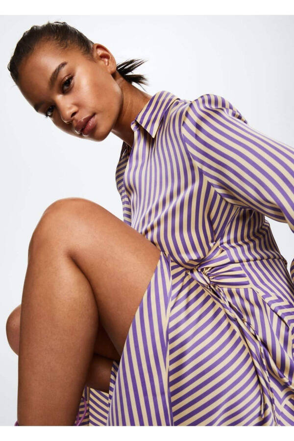 Striped Satin Dress - 7