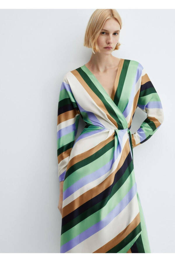 Striped Satin Dress - 1