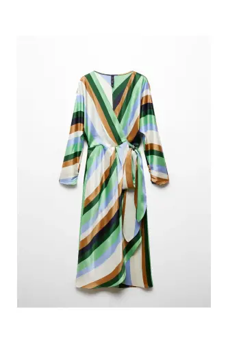 Striped satin dress-Ecru - 1