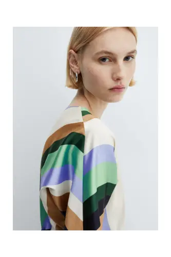 Striped satin dress-Ecru - 3