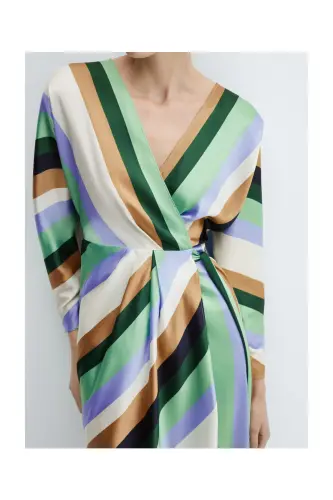 Striped satin dress-Ecru - 4