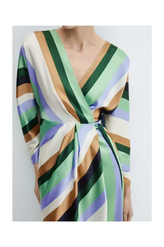 Striped satin dress-Ecru - 4