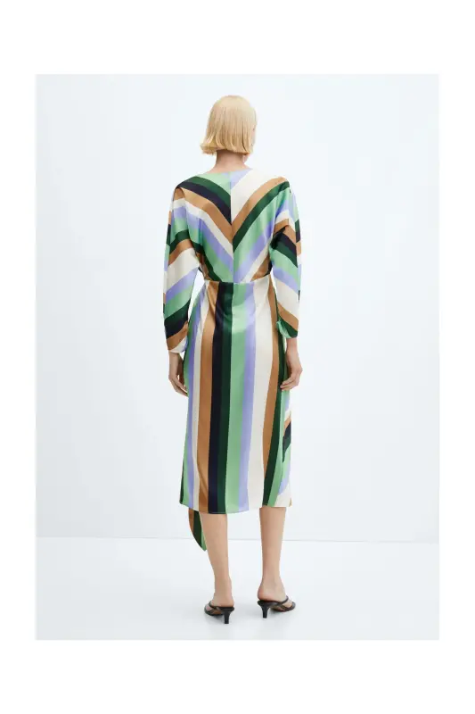Striped satin dress-Ecru - 6