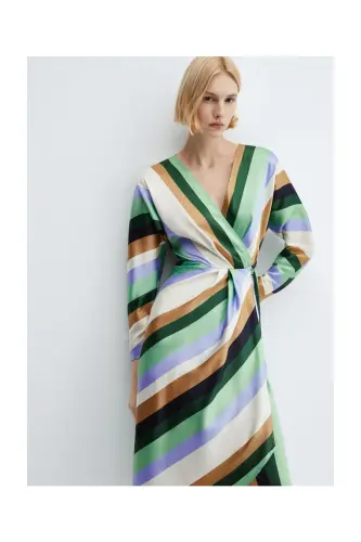Striped satin dress-Ecru - 8