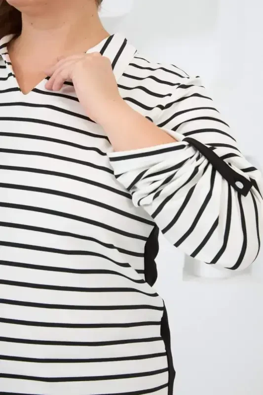 Striped Shirt Collar Plus Size Sweat White - 3