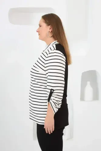 Striped Shirt Collar Plus Size Sweat White - 4