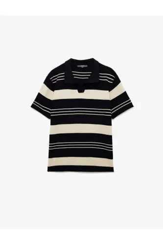 Striped Short Sleeve Regular Fit Polo Neck Knitwear T-Shirt - 3