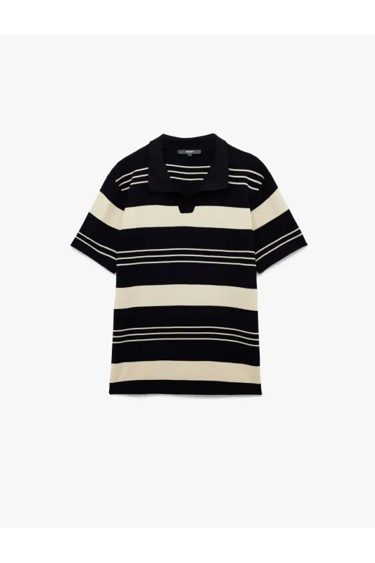 Striped Short Sleeve Regular Fit Polo Neck Knitwear T-Shirt - 3