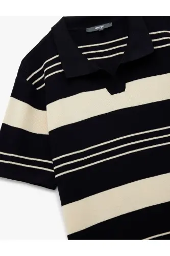 Striped Short Sleeve Regular Fit Polo Neck Knitwear T-Shirt - 5
