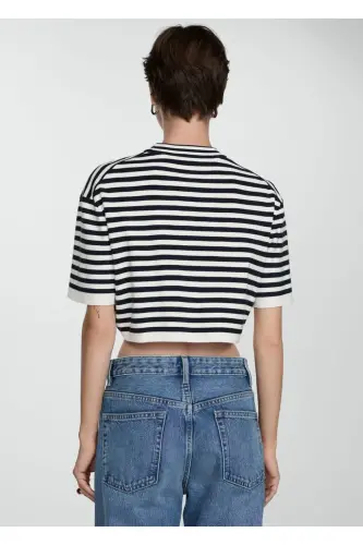 Striped short sweater-Navy blue - 4