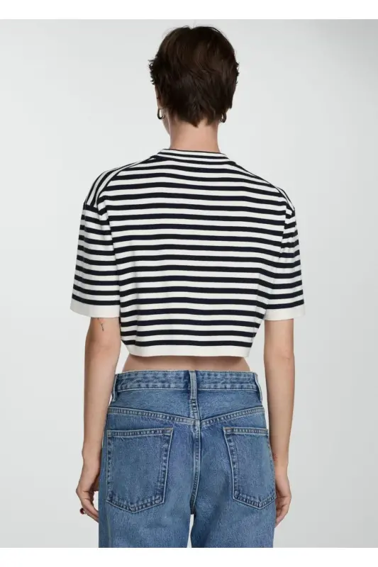 Striped short sweater-Navy blue - 4