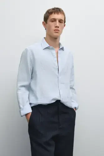 Striped slim fit linen shirt - MASSIMO DUTTI (1)