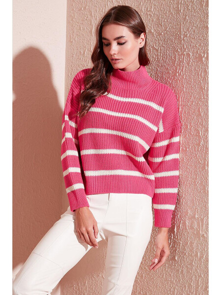 Striped Stand Collar Winter Sweater 4616118 - 6