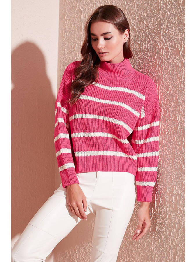 Striped Stand Collar Winter Sweater 4616118 - 6