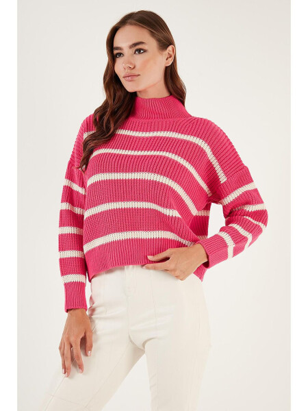 Striped Stand Collar Winter Sweater 4616118 - 7