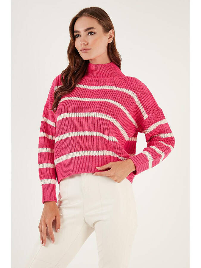 Striped Stand Collar Winter Sweater 4616118 - 7