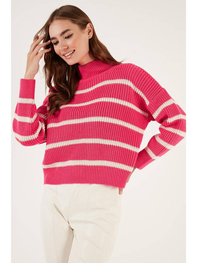 Striped Stand Collar Winter Sweater 4616118 - 8