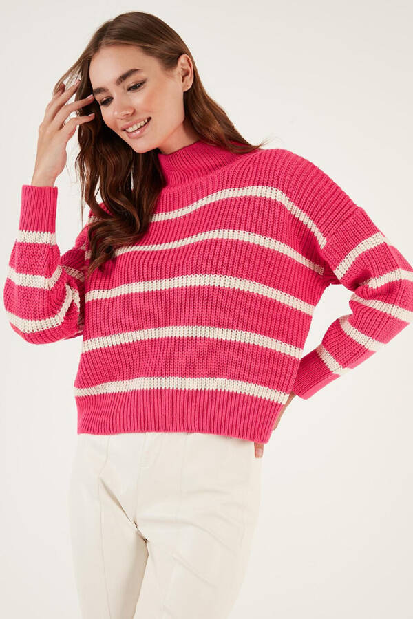 Striped Stand Collar Winter Sweater 4616118 - 13