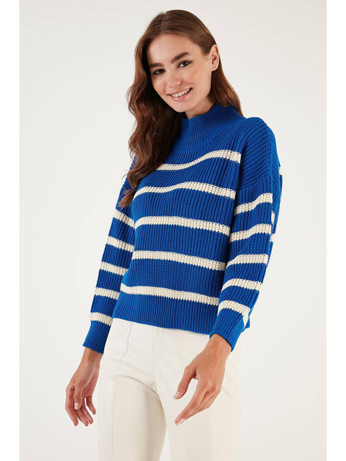 Striped Stand Collar Winter Sweater 4616118 - 6