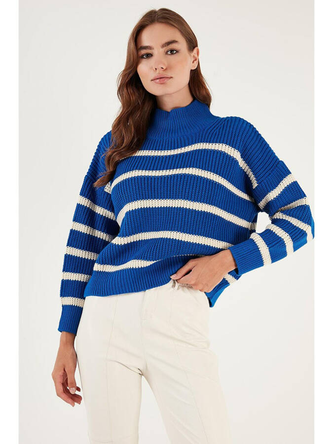 Striped Stand Collar Winter Sweater 4616118 - 8